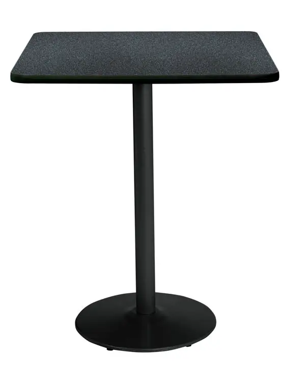 Square KFI 30" Square Breakroom Table with Graphite Nebula Top, Round Black Base, Bistro Height