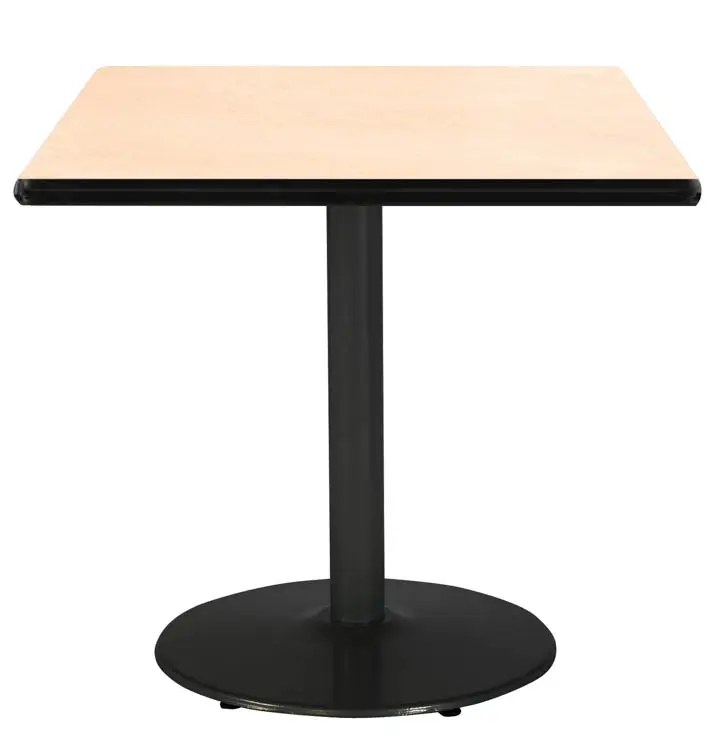 Square KFI 30" Square Breakroom Table with Natural Top, Round Black Base, 30 W, 30 L, 29 H, Natural