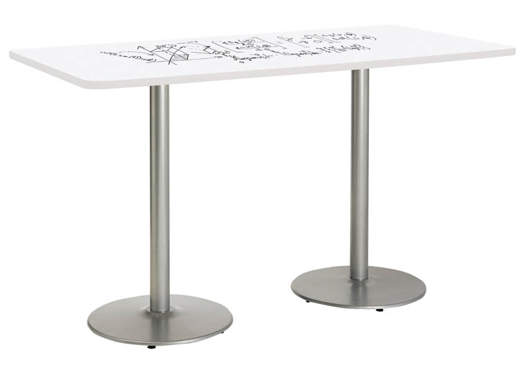 36in W x 6ft D Rectangle Pedestal Table with Whiteboard Top &amp; 41in H Round Base by KFI Seating