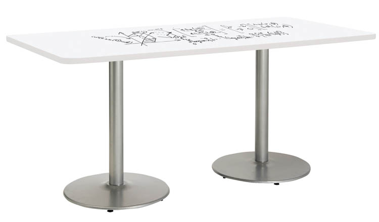 6ft W x 36in D Rectangle Pedestal Table with Whiteboard Top &amp; 29in H Round Base by KFI Seating