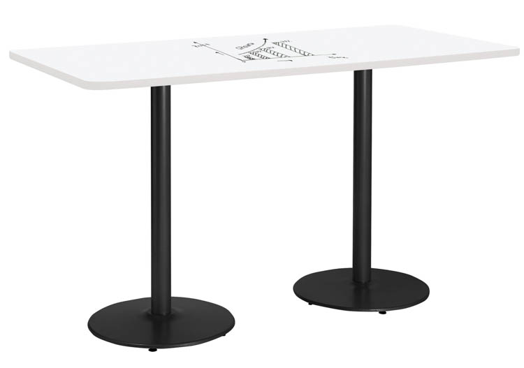7ft W x 36in D Rectangle Pedestal Table with Whiteboard Top &amp; 41in H Round Base by KFI Seating