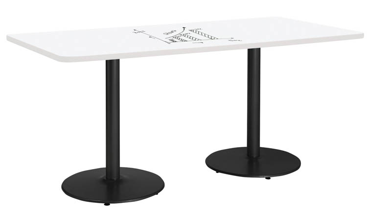 7ft W x 36in D Rectangle Pedestal Table with Whiteboard Top &amp; 29in H Round Base by KFI Seating