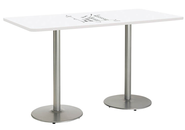 7ft W x 36in D Rectangle Pedestal Table with Whiteboard Top &amp; 41in H Round Base by KFI Seating