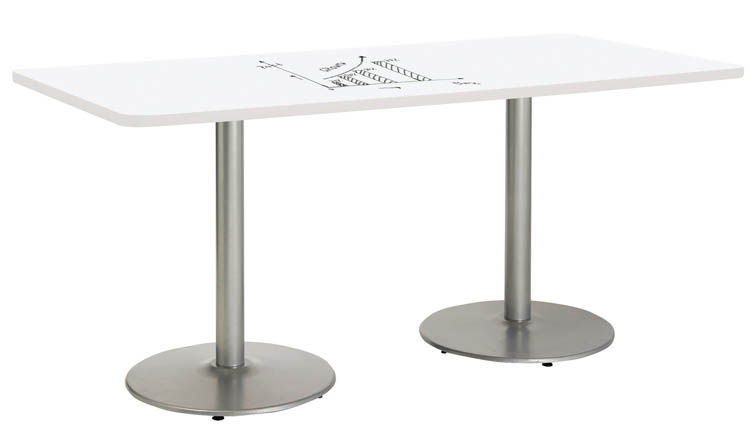 7ft W x 36in D Rectangle Pedestal Table with Whiteboard Top &amp; 29in H Round Base by KFI Seating