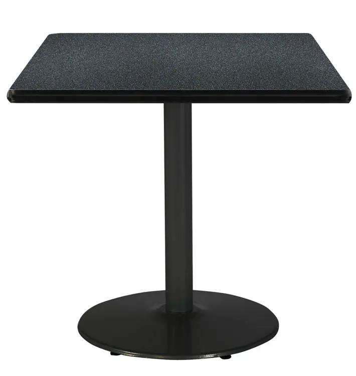 Square KFI 36" Square Breakroom Table with Graphite Nebula Top, Round Black Base, 36 W, 36 L, 29 H