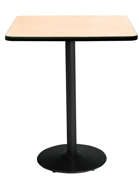 Square KFI 36" Square Breakroom Table with Natural Top, Round Black Base, Bistro Height, 36 W, 36 L