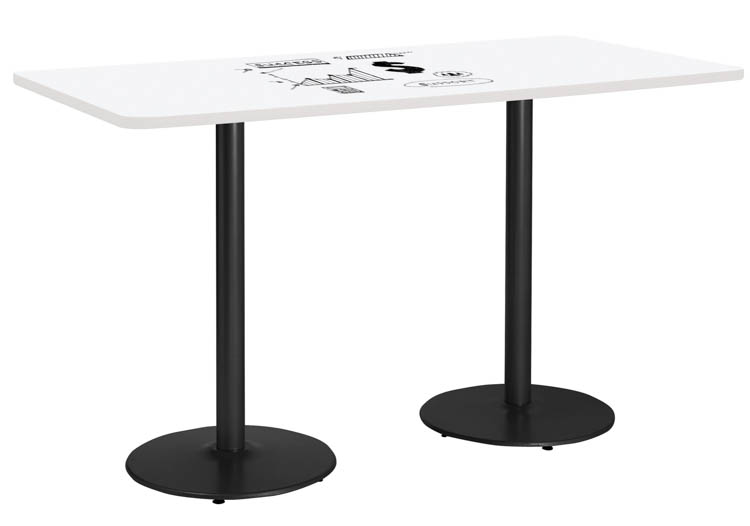 6ft W x 42in D Rectangle Pedestal Table with Whiteboard Top &amp; 41in H Round Base by KFI Seating