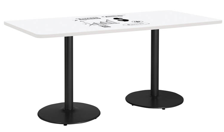 42in W x 6ft D Rectangle Pedestal Table with Whiteboard Top &amp; 29in H Round Base by KFI Seating