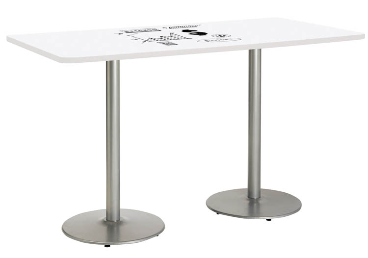 6ft W x 42in D Rectangle Pedestal Table with Whiteboard Top &amp; 41in H Round Base by KFI Seating