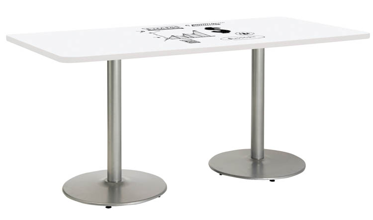 6ft W x 42in D Rectangle Pedestal Table with Whiteboard Top &amp; 29in H Round Base by KFI Seating