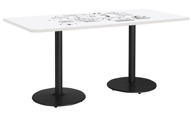7ft W x 42in D Rectangle Pedestal Table with Whiteboard Top &amp; 29in H Round Base by KFI Seating