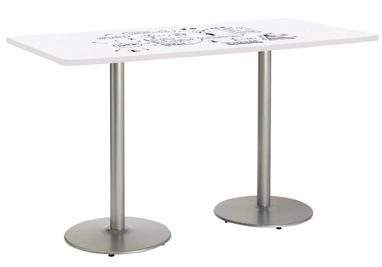 7ft W x 42in D Rectangle Pedestal Table with Whiteboard Top &amp; 41in H Round Base by KFI Seating