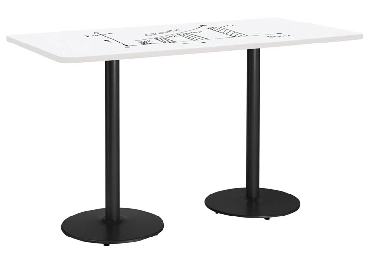 8ft W x 42in D Rectangle Pedestal Table with Whiteboard Top &amp; 41in H Round Base by KFI Seating