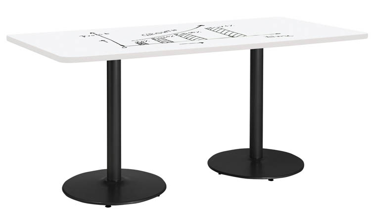 8ft W  x 42in D Rectangle Pedestal Table with Whiteboard Top &amp; 29in H Round Base by KFI Seating