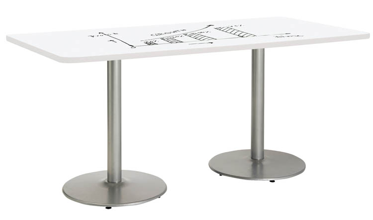 8ft W x 42in D Rectangle Pedestal Table with Whiteboard Top &amp; 29in H Round Base by KFI Seating