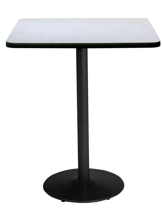 Square KFI 42" Square Breakroom Table with Grey Nebula Top, Round Black Base. Bistro Height, 42 W