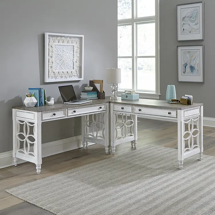 Magnolia Manor Antique White and Weathered Bark L Shape Writing Desk