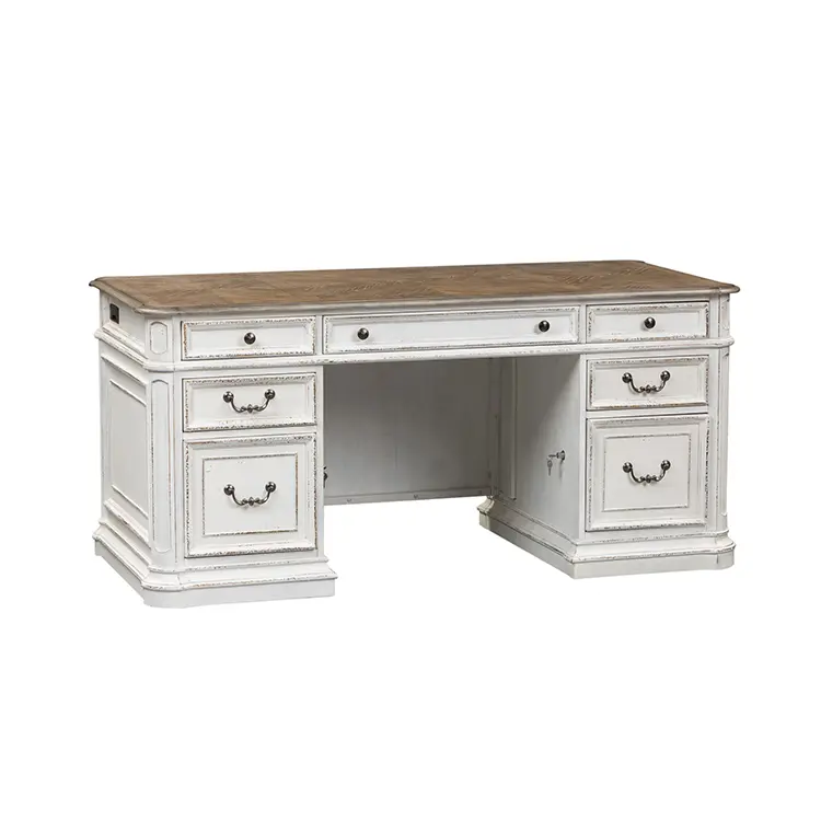 Magnolia Manor Antique White And Weathered Bark Jr Executive Desk