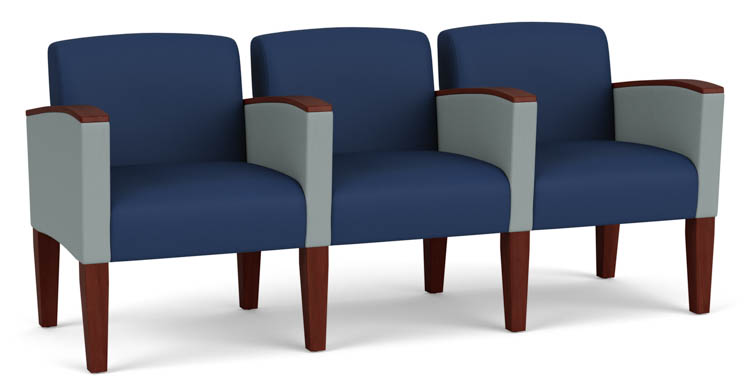 3 Seats with Center Arms, Upholstered Seat, Back and Arms by Lesro
