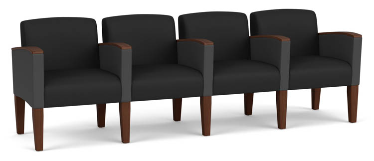 4 Seats with Center Arms, Upholstered Seat, Back and Arms by Lesro