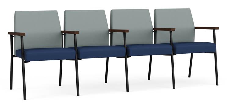 4 Seats with Center Arms, Upholstered Seat, Upholstered Back by Lesro