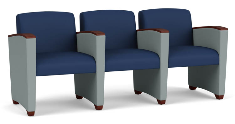 3 Seats with Center Arms, Upholstered Seat, Back and Arms by Lesro