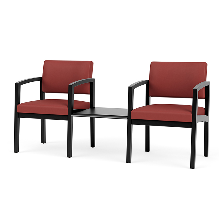 Lenox Wood 2 Chairs with Connecting Center Wood Table - Standard Upholstery by Lesro