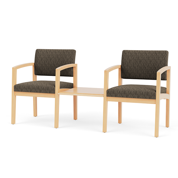 Lenox Wood 2 Chairs with Connecting Center Table - Pattern Upholstery by Lesro