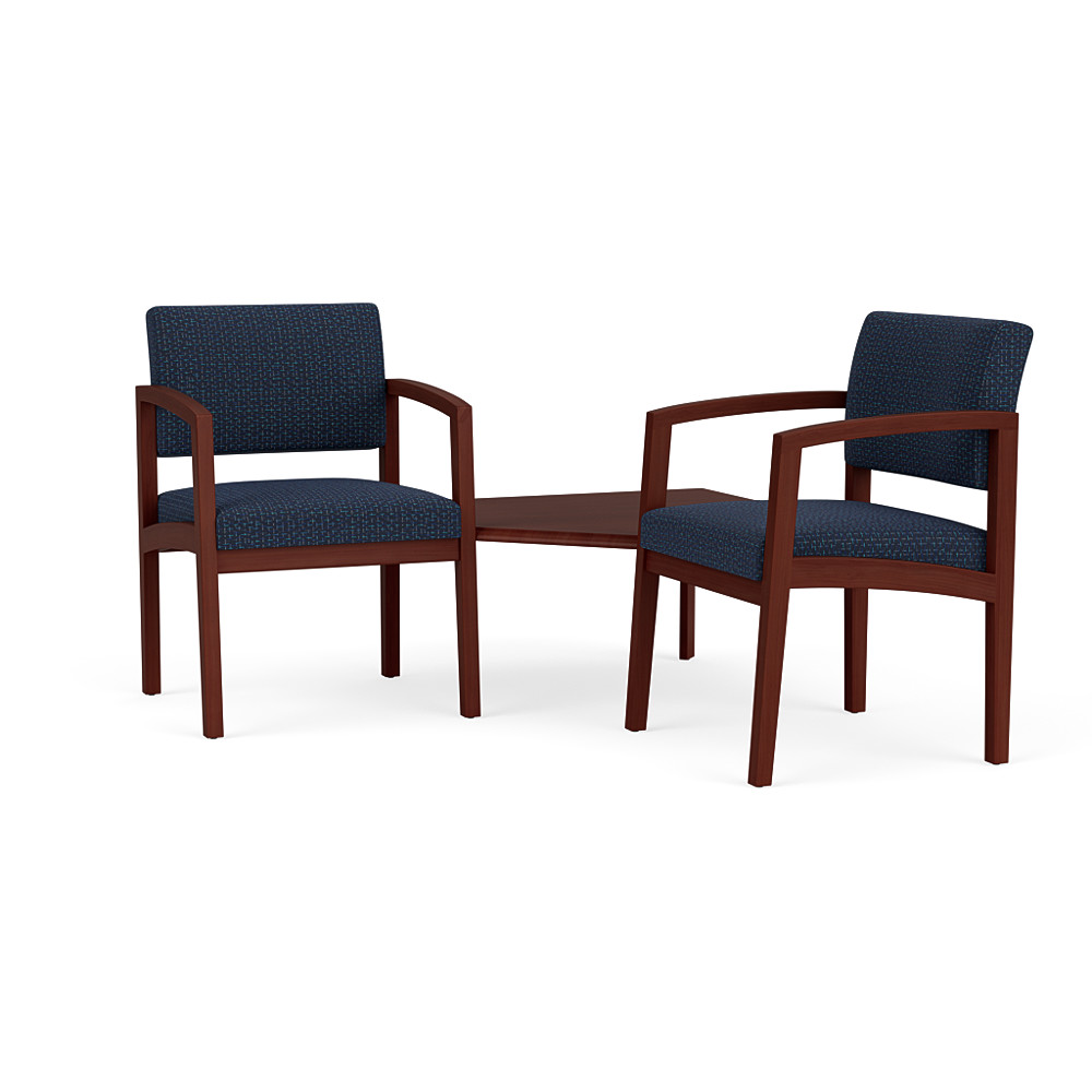 Lenox Wood 2 Chairs with Connecting Corner Table - Pattern Upholstery by Lesro