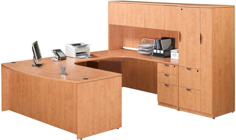 Double Pedestal U Shaped Desk with Hutch and Storage by Marquis