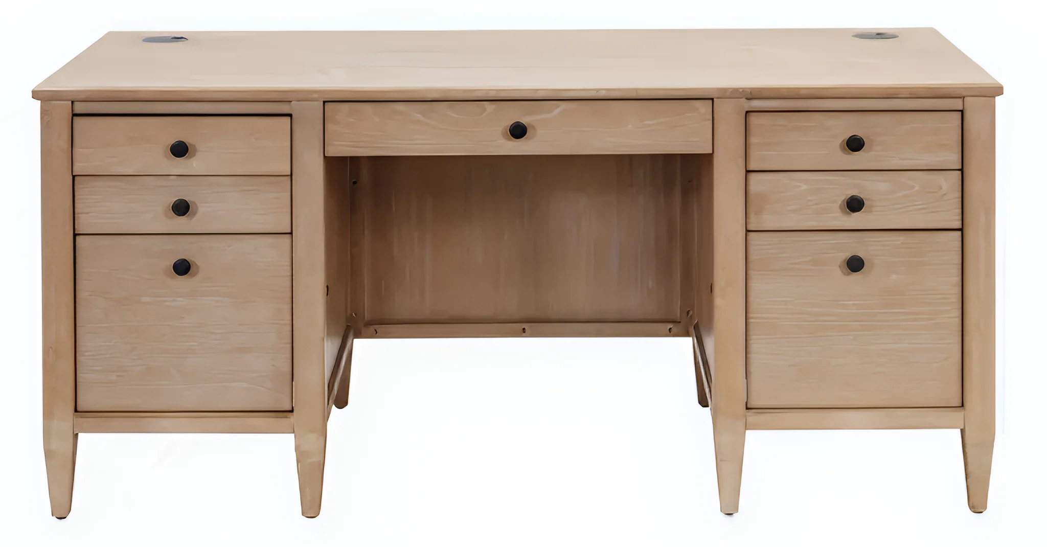 Double Pedestal Desk Fully Assembled by Martin Furniture Laurel in Light Oak Brown