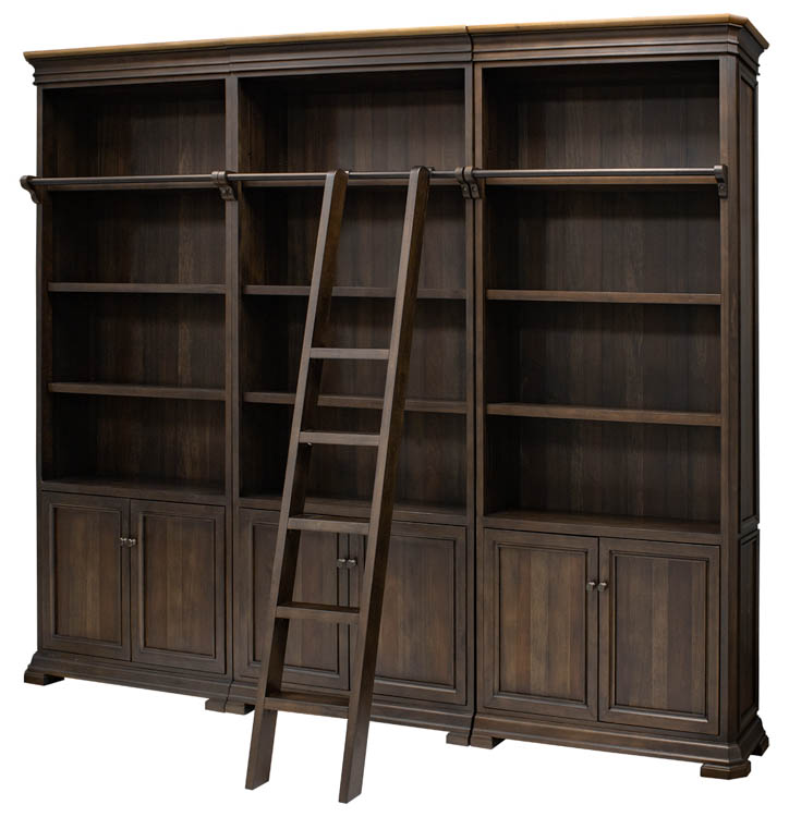 Executive Bookcase Wall With Wood Ladder by Martin Furniture
