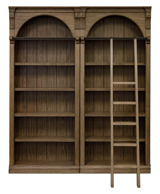 8&#039; Tall Wood Bookcase Wall (Set of 2) with Ladder, Assembled by Martin Furniture
