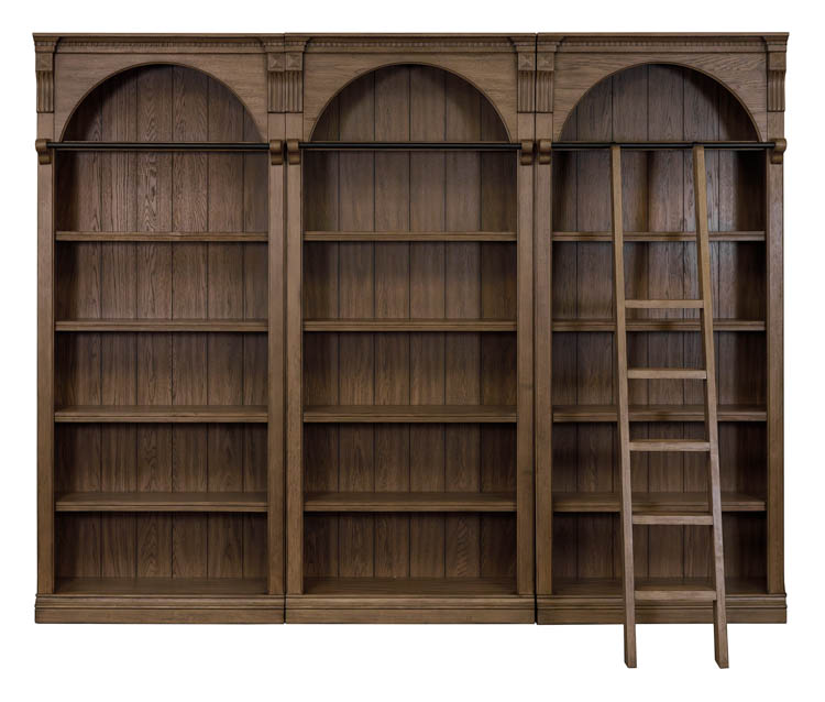 8&#039; Tall Wood Bookcase Wall (Set of 3) with Ladder, Assembled by Martin Furniture