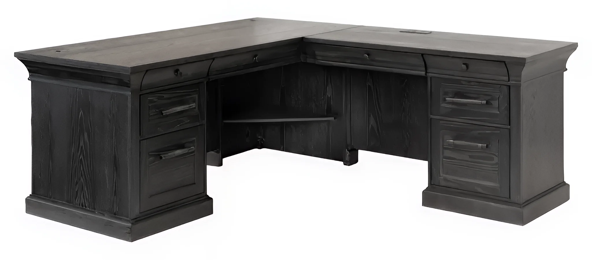 Traditional Executive Wood Double Pedestal L-Desk by Martin Furniture in Ebony Black