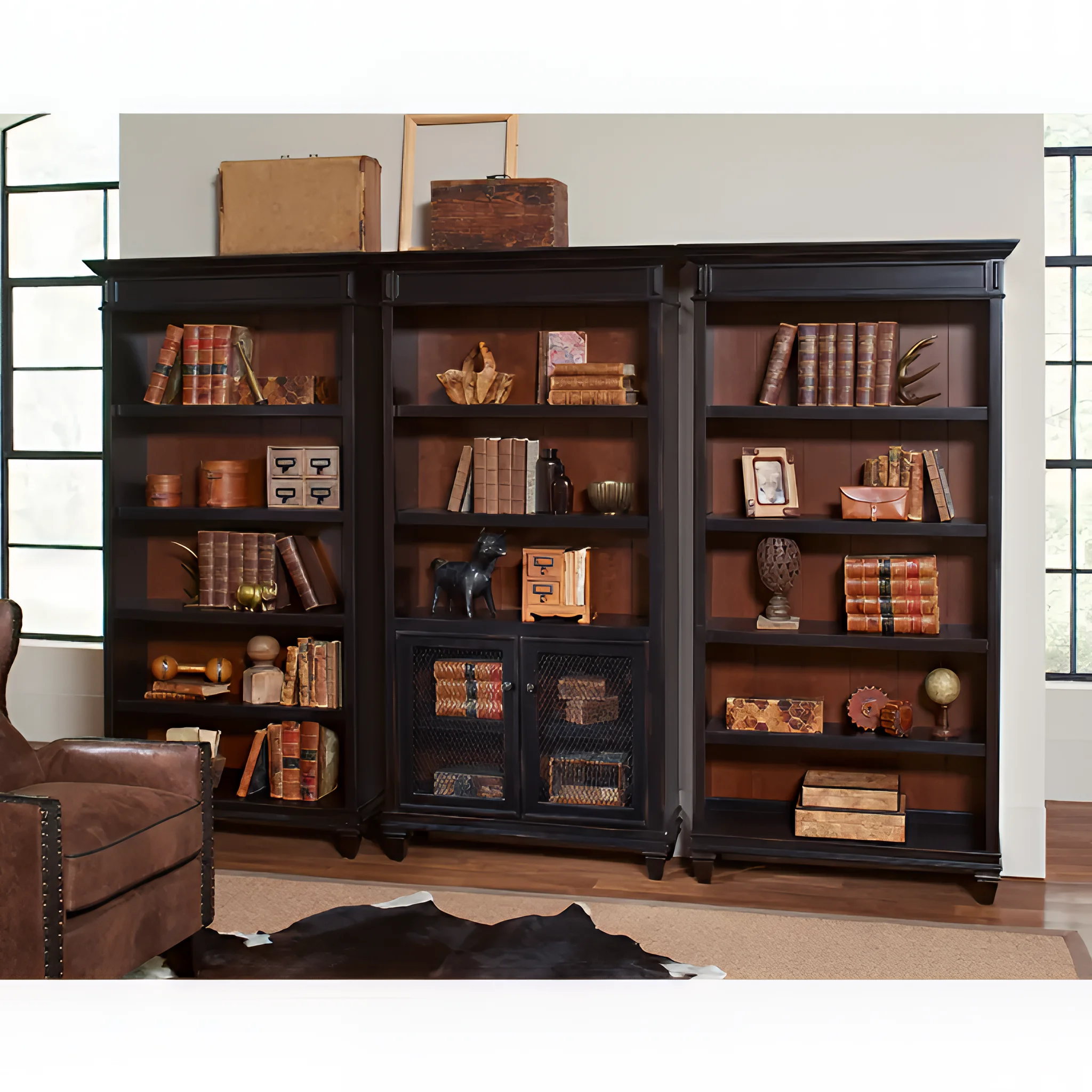 Bookcase Wall Unit by Martin Furniture Hartford Collection in Black Two Tone Finish