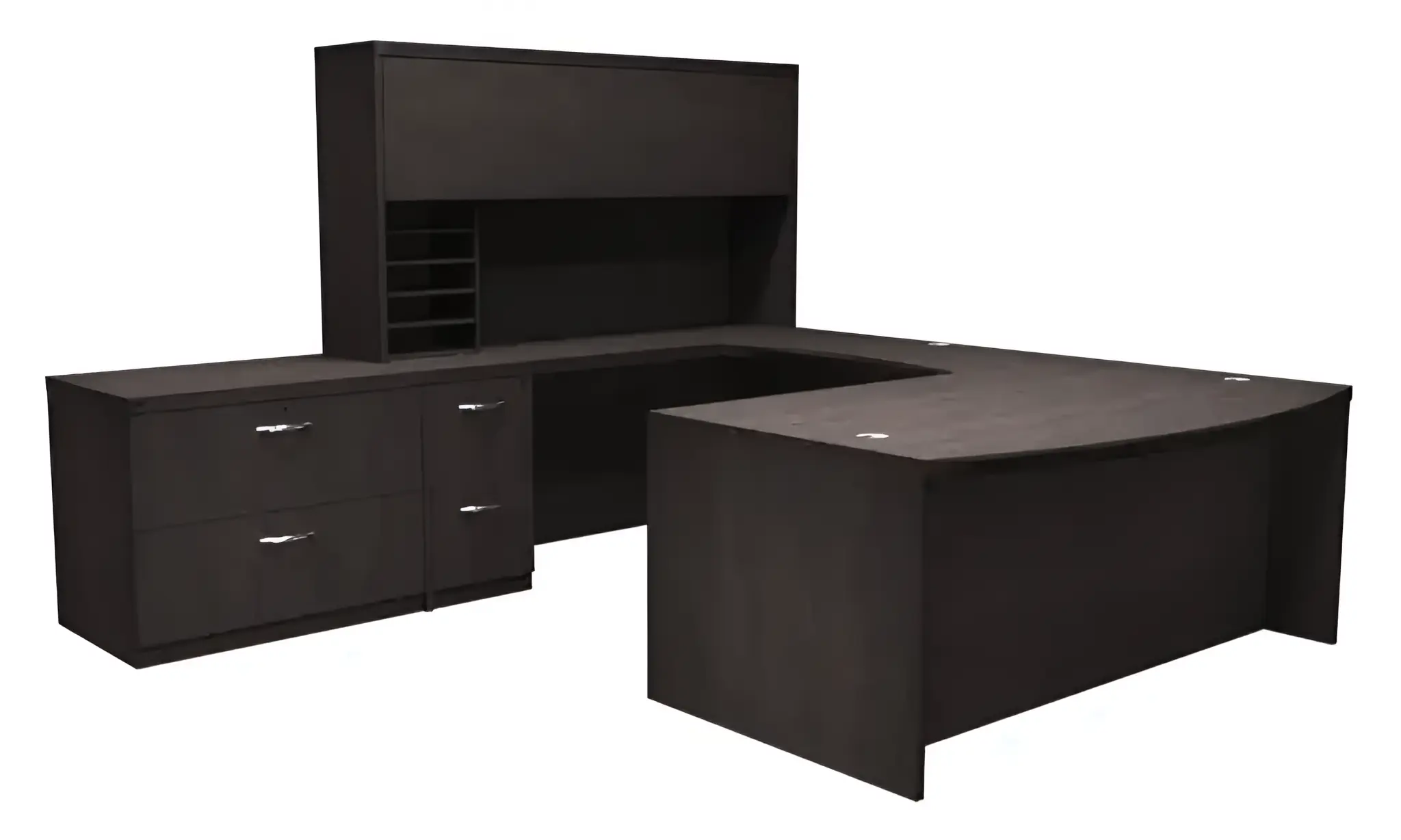72in Bow Front U-Shaped Desk with Additional Storage by Mayline in Mocha