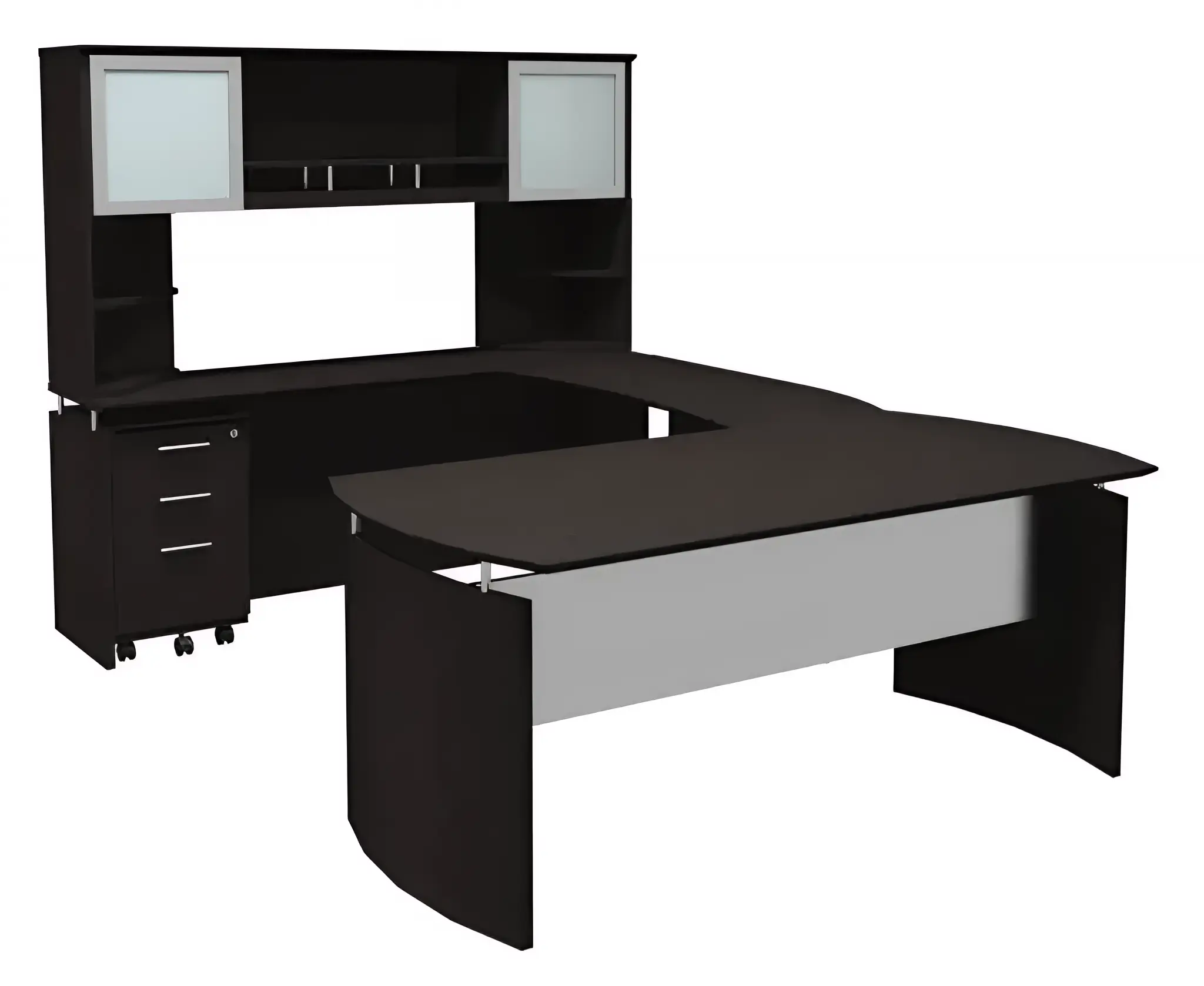 U-Desk 72in W x 108in D with 3 Drawer Pedestal and Hutch by Mayline Office Furniture