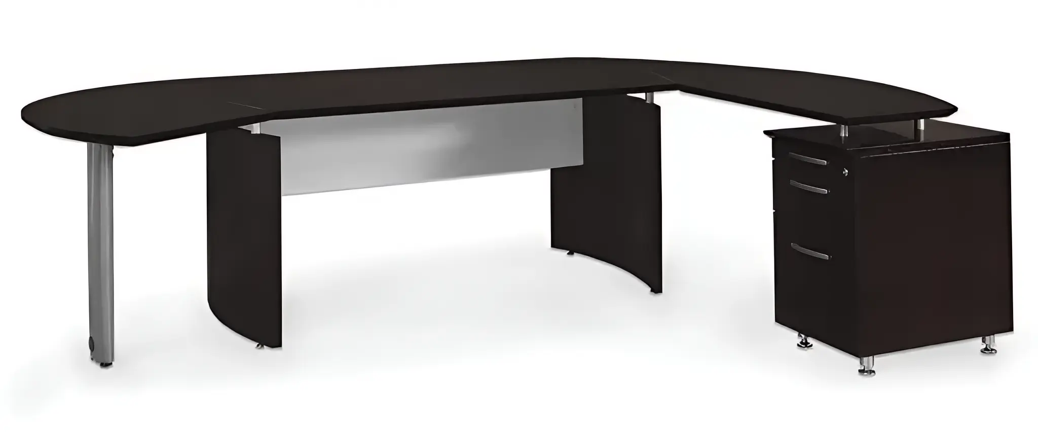 L-Desk 124in W x 63in D with 3 Drawer Pedestal and Modesty Panel by Mayline Office Furniture