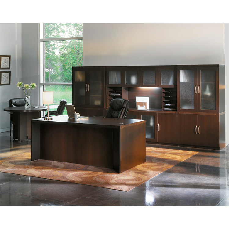 Executive Suite with Cabinet Wall and Meeting Table by Mayline Office Furniture