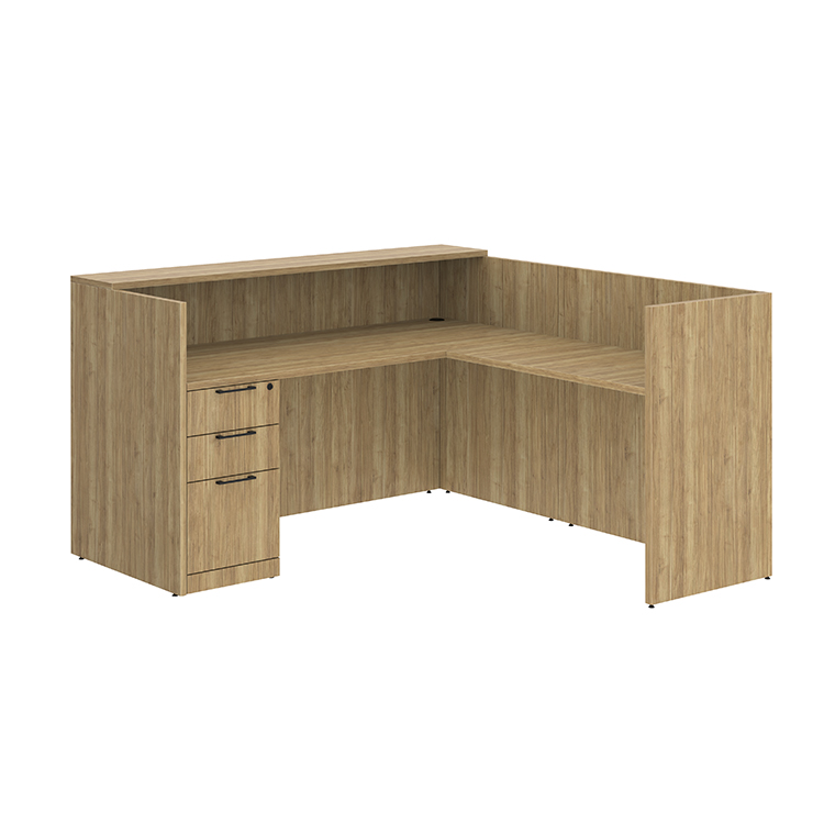 72in L-Shaped Reception Desk with Transaction Top and Pedestal by WFB Designs