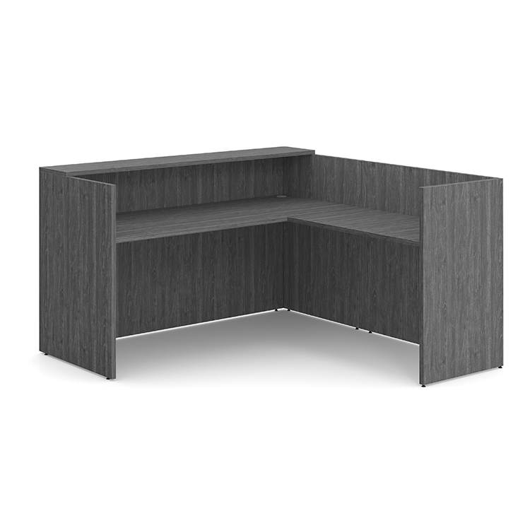 L-Shaped Reception Desk Shell w/ Rectangular Laminate Transaction Counter by WFB Designs