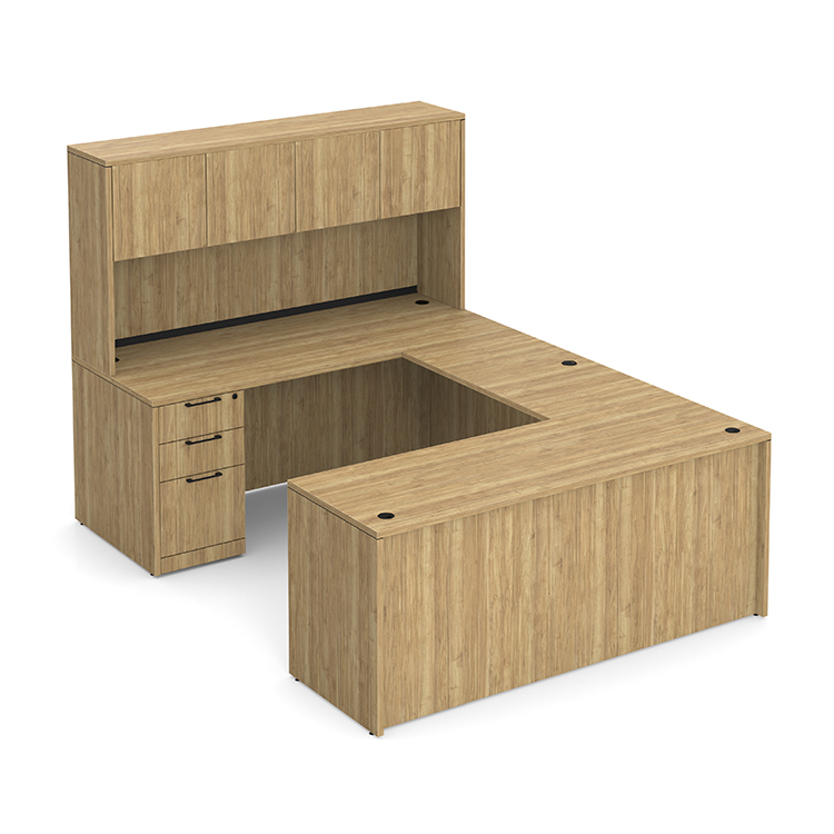 60in W x 96in D Double Pedestal U-Desk with 4 Door Hutch by WFB Designs