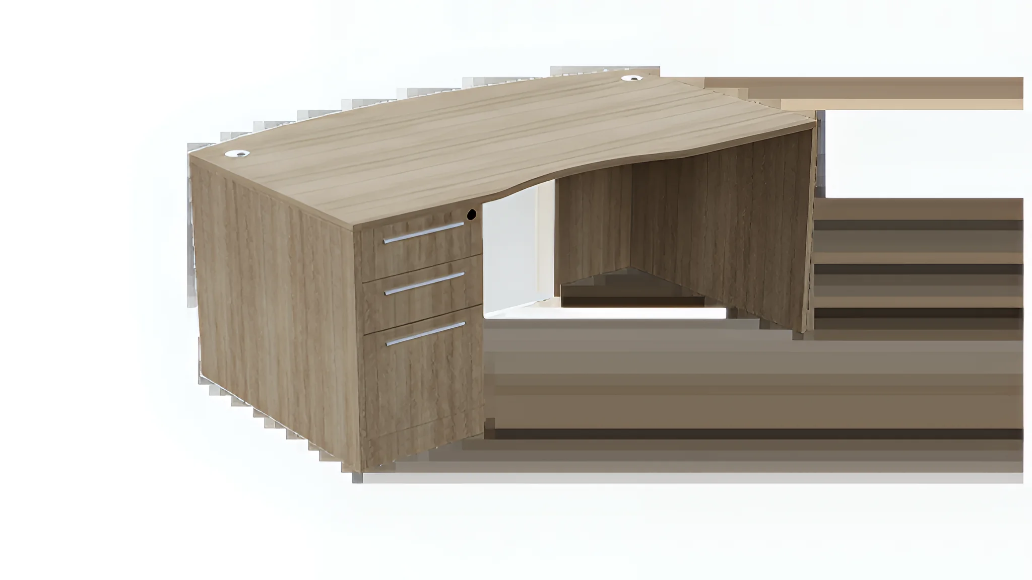 Bow-Front Desk 71in W x 36in D with 3 Drawer Pedestal and Glass Modesty Panel by WFB Designs