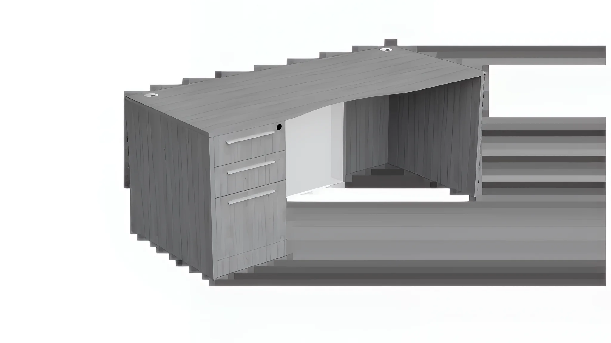 Bow-Front Desk 71in W x 30in D with 3 Drawer Pedestal and Glass Modesty Panel by WFB Designs
