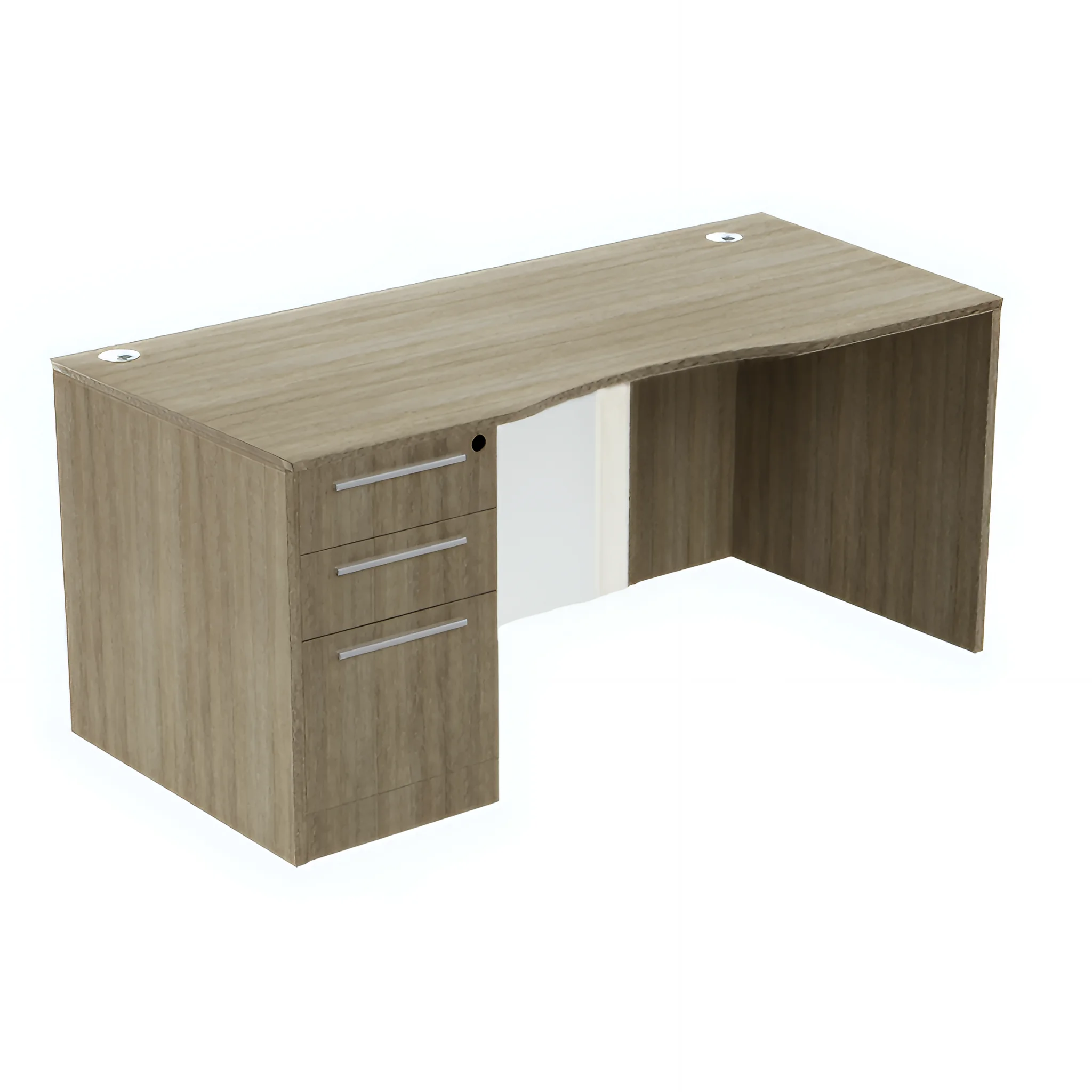 Bow-Front Desk 66in W x 30in D with 3 Drawer Pedestal and Glass Modesty Panel by WFB Designs