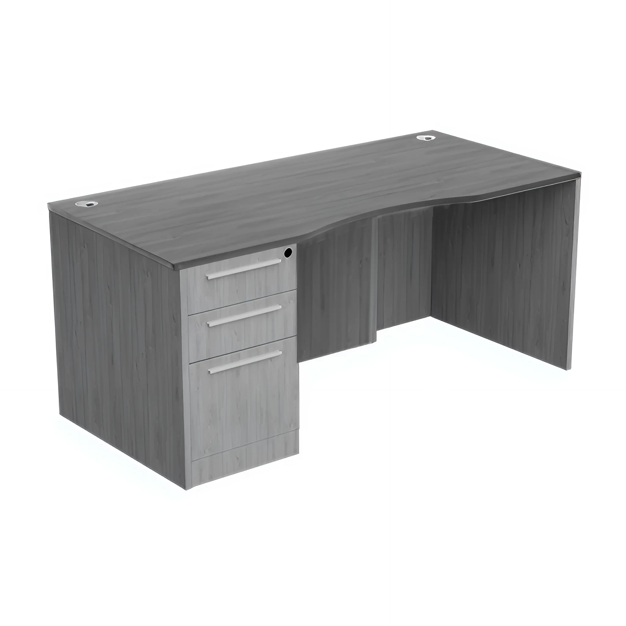 Bow-Front Desk 66in W x 30in D with 3 Drawer Pedestal and Step Laminate Modesty Panel by WFB Designs