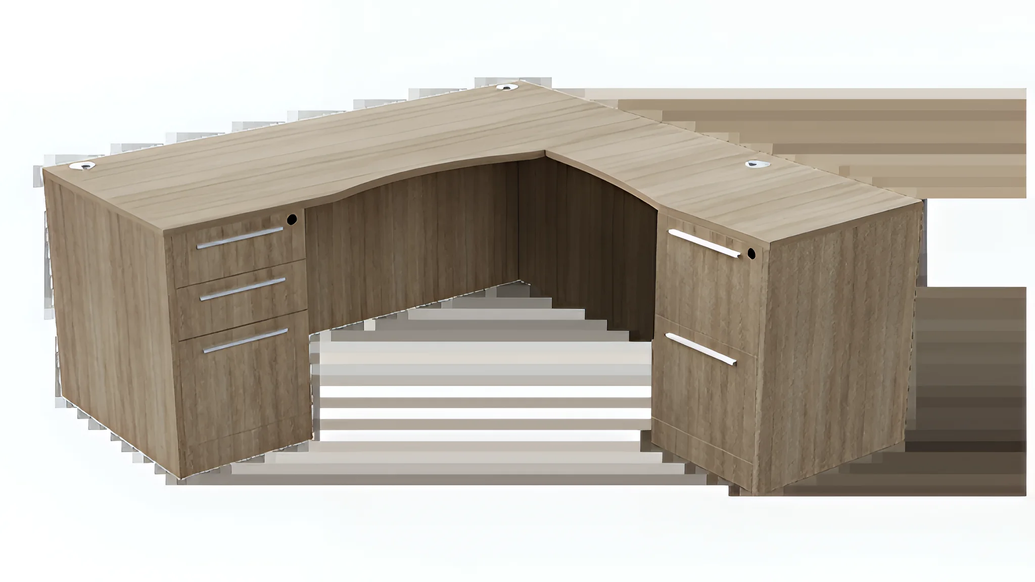 L-Desk 71in W x 72in D with 2 and 3 Drawer Pedestals and Step Laminate Modesty Panel by WFB Designs