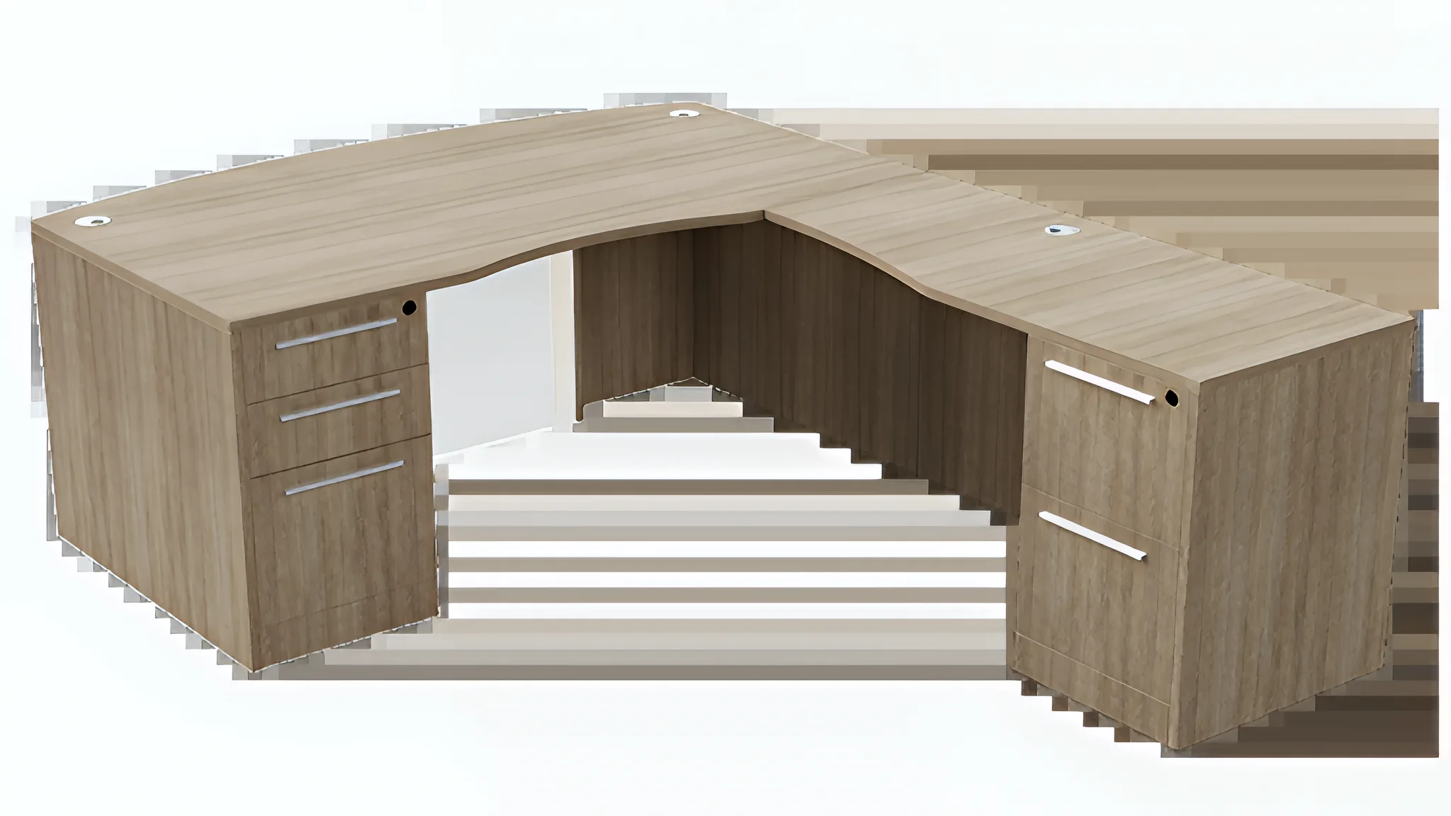 Bow-Front L-Desk 71in W x 78in D with 2 and 3 Drawer Pedestals by WFB Designs