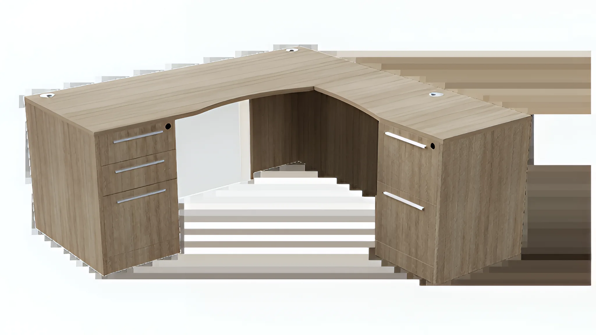 L-Desk 71in W x 78in D with 2 and 3 Drawer Pedestals and Glass Modesty Panel by WFB Designs